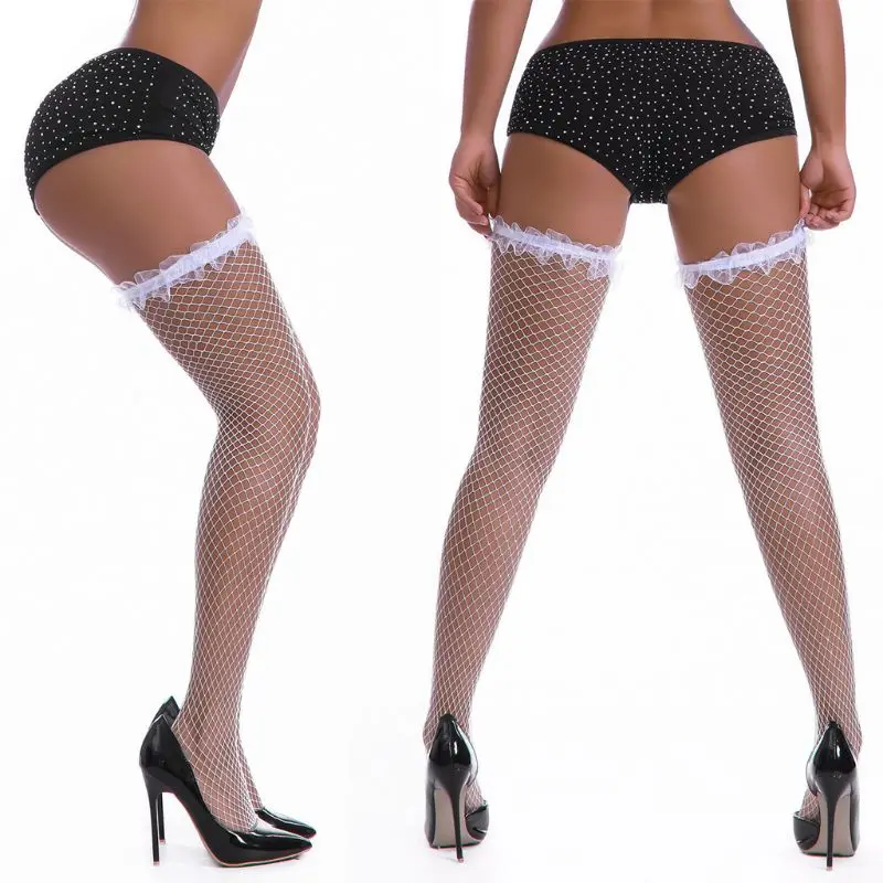Женские сексуальные кружевные чулки до бедра с оборками однотонные ажурные