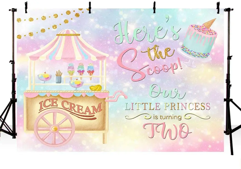 Cute Pink Ice Cream Theme Photo Studio Background Princess 2nd Birthday Cake Party Banner Photography Backdrops