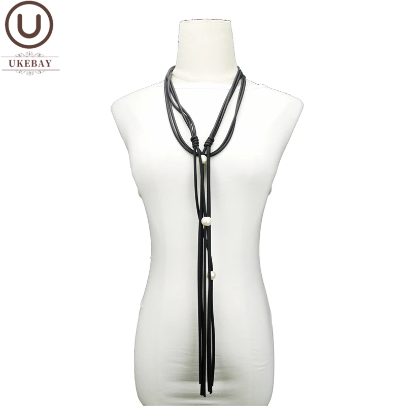 

UKEBAY New Pearl Pendant Necklaces Female Luxury Jewelry Long Statement Necklace Handmade Rubber Jewellery For Wedding Wholesale