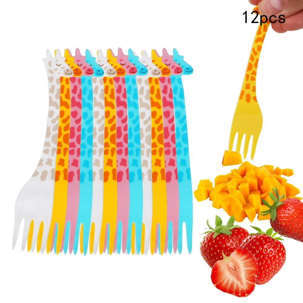 12pcs/set Salad Desert Forks Giraffe Shape Fruit Snack Toothpick Cartoon Food Picks Tableware Kitchen Accessories Tool