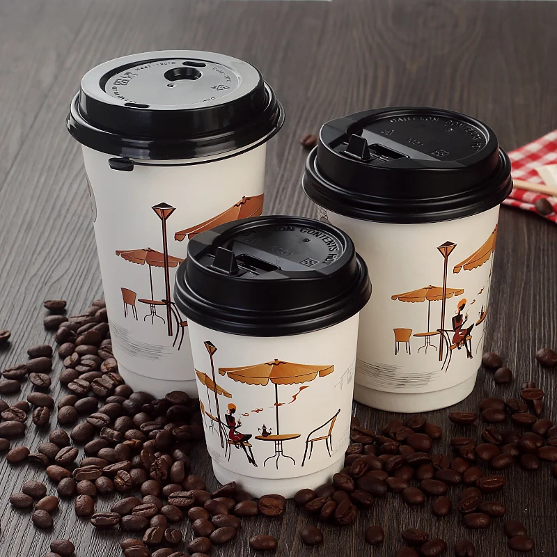 

50pcs Net red hollow heat-proof hot drinks paper cup 8oz/14oz/16oz 250ml 400ml 500ml packaging disposable coffee cup with lid