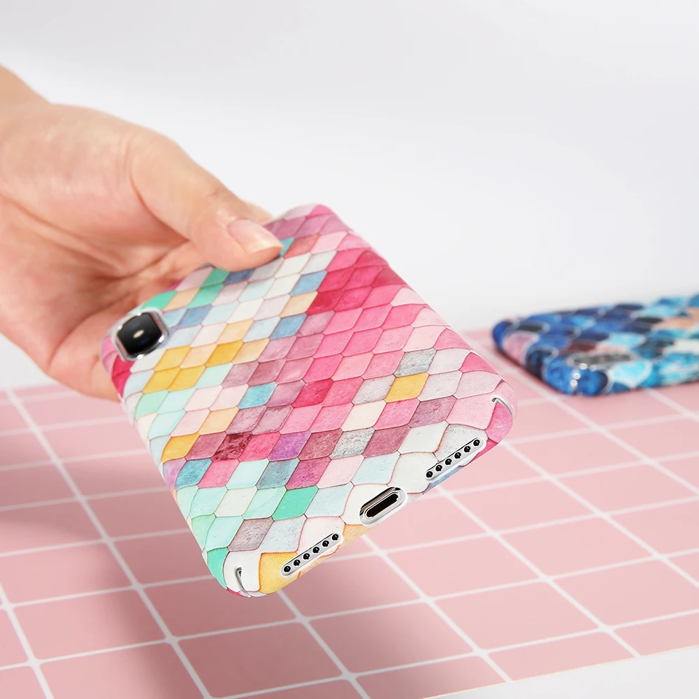 KISSCASE Colorful Fish Scale Case for iPhone 7 6 6s 8 Plus X XS Luminous Cover For XR Max 5 5s SE Hard PC Phone Cases |