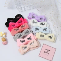 wholesale omg letter coral fleece bow hairbands for women face washing hair accessories for girls headband head wear hair turban