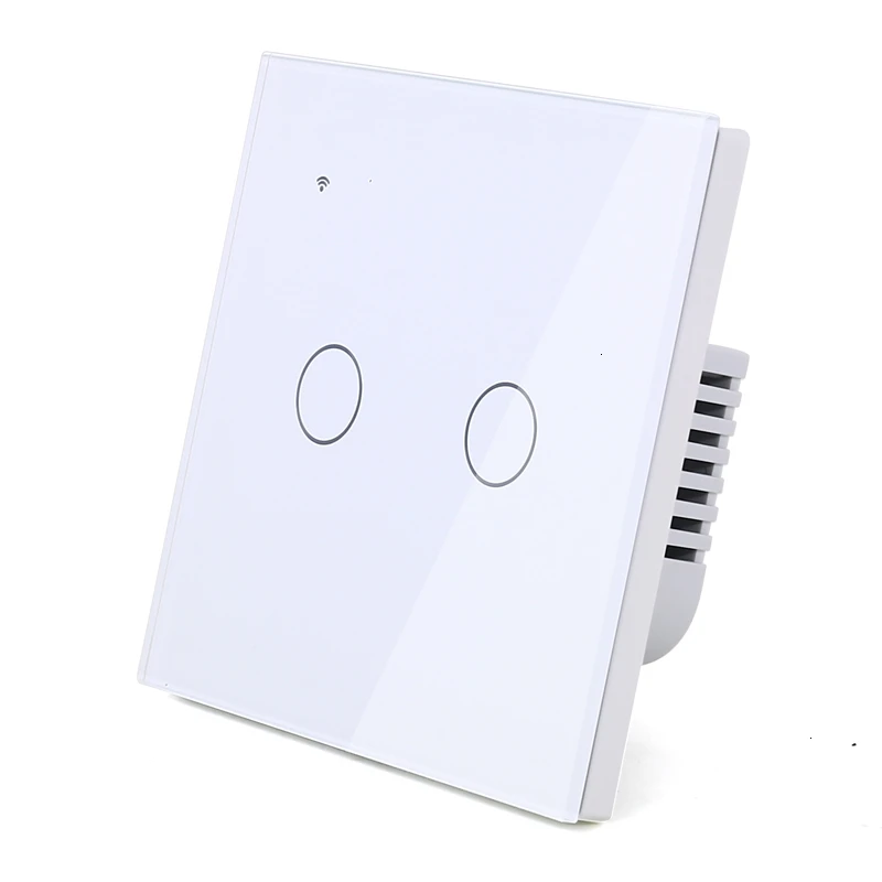 2GangWhiteR Настенный сенсорный светильник с Wi-Fi, черная стеклянная панель, синий светодиодный, для ЕС и Великобритании, универсальный, умный дом, управление телефоном, 1 комплект, 2 способа, реле, круглый - Цвет: 2GangWhiteR