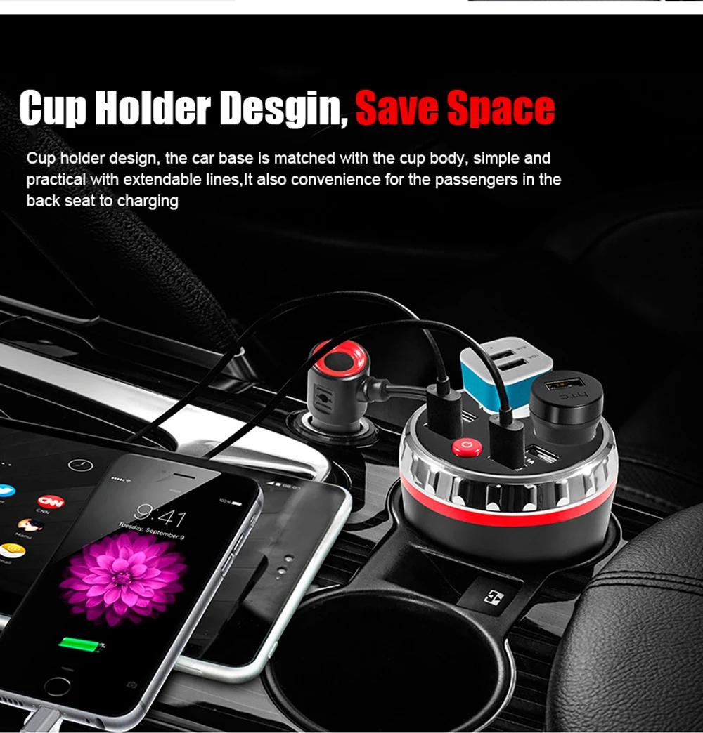 VR robot Dual Car Cigarette Lighter Socket Splitter Adapter 5V 2.1A 4 Ports USB Charger Voltage Monitor Car Cup Holder