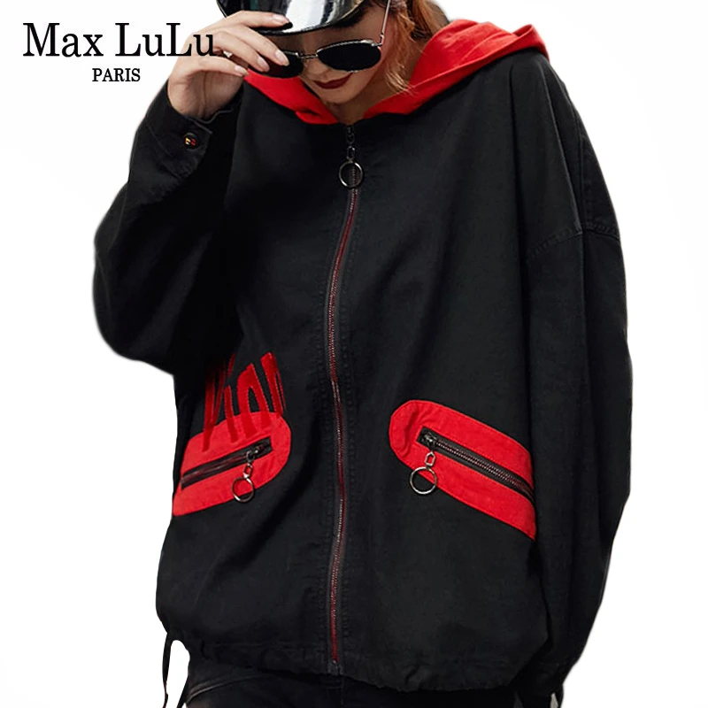 Max LuLu модная Корейская Брендовая женская одежда в стиле панк женские куртки с молнией и капюшоном повседневные женские осенние пальто с принтом Большие размеры
