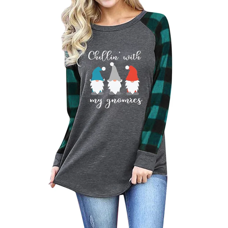 

Kani Fashion Top Santa Claus head print round neck long sleeve T-shirt