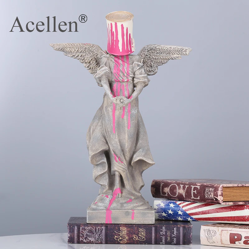 

Pour The Paint Iron Bucket Angel Resin Full-Length Portrait Street Art Sculpture abstract modern home decor nordic decorations