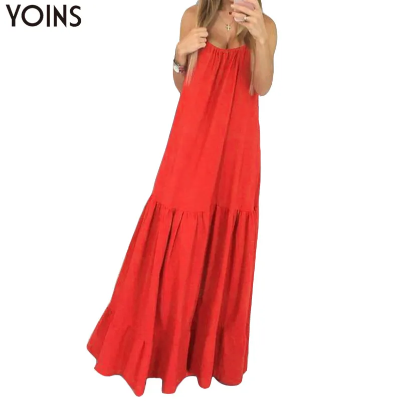 Женское богемное платье YOINS длинное праздничное макси без рукавов на бретелях