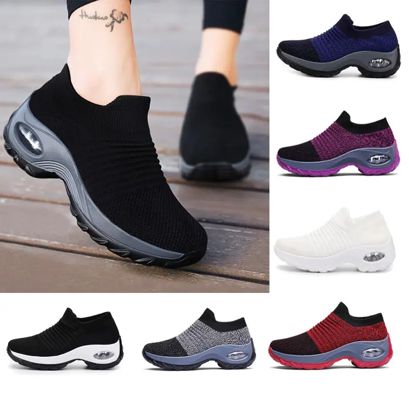 

Женские кроссовки, спортивные, черные, трикотажные, с амортизирующим носком, на платформе, GME-1878