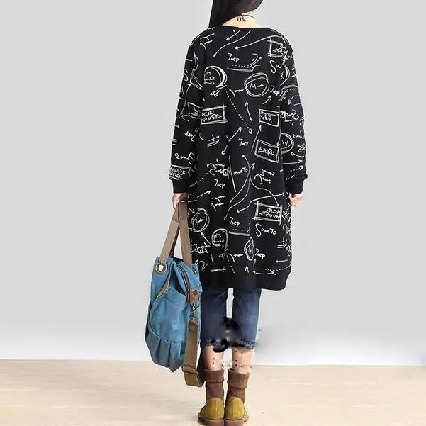 2019 Autumn Women Tunic Retro Long Hoodie Dress Vintage Printed Harajuku Hoodies Cotton Jumper Sudadera Mujer DC33 | Женская одежда