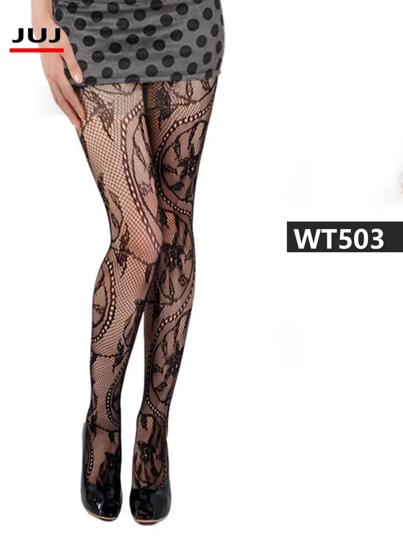 Модные сексуальные женские черные чулки в сеточку жаккардовые гетры с рисунком