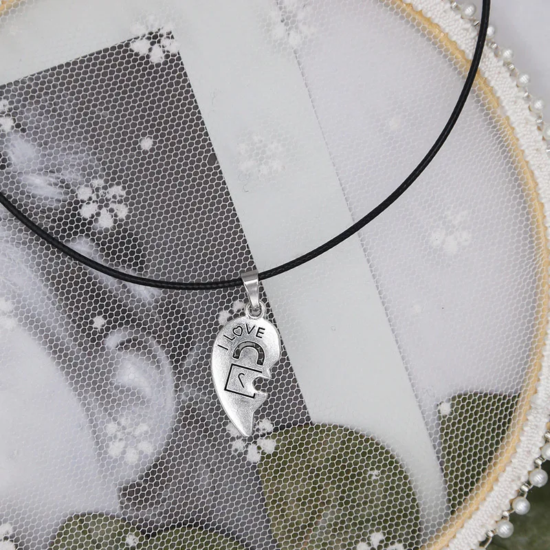 2 шт./компл. Пара Ожерелье для женщин и мужчин серебро две части сердце кулон