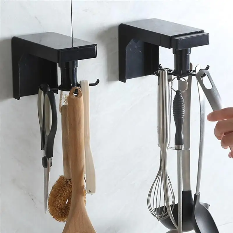

6/8 Hooks Perforation-Free Multifunctional Aluminum Alloy Retractable Rotating Hook Kitchen Storage Hook Spoon Shovel Rack