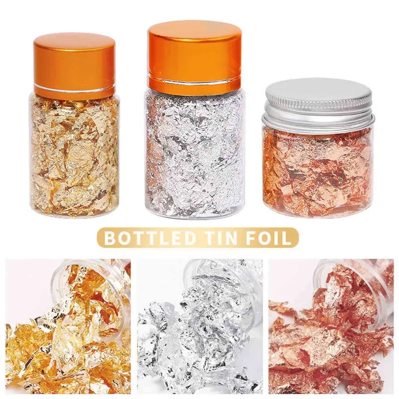 

3Pcs Decorative Gold Foil Paper Set 3g 5g 10g Gold Silver Confetti DIY Nail Art Painting Material Manicure Decorating Foil Paper