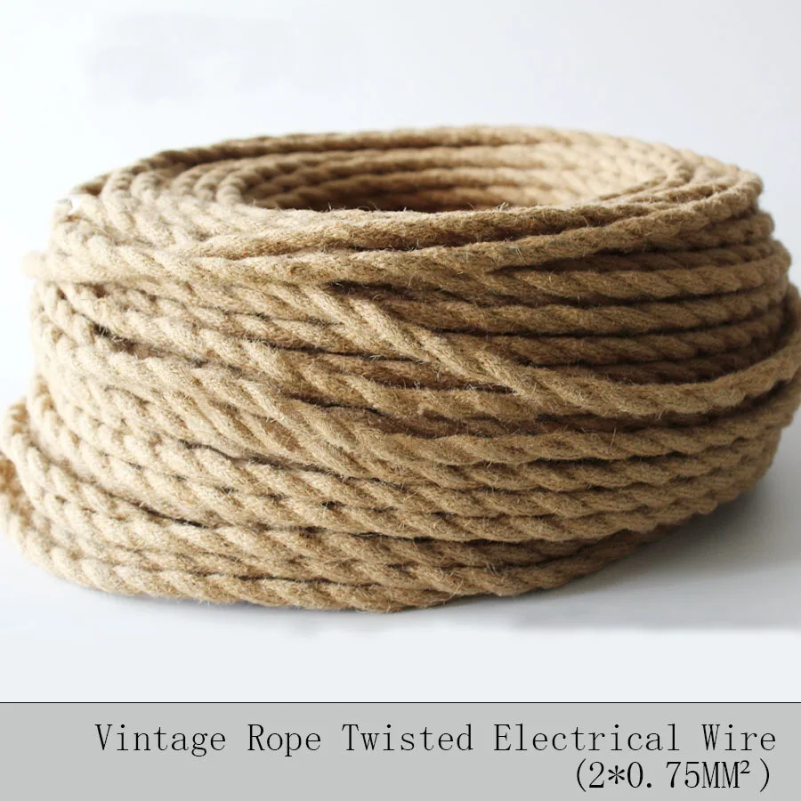 Vintage Rope Twisted Electrical Wire Hemp Woven Textile Cable Braided Retro Pendant Light Cord 2*0.75mm | Обустройство дома