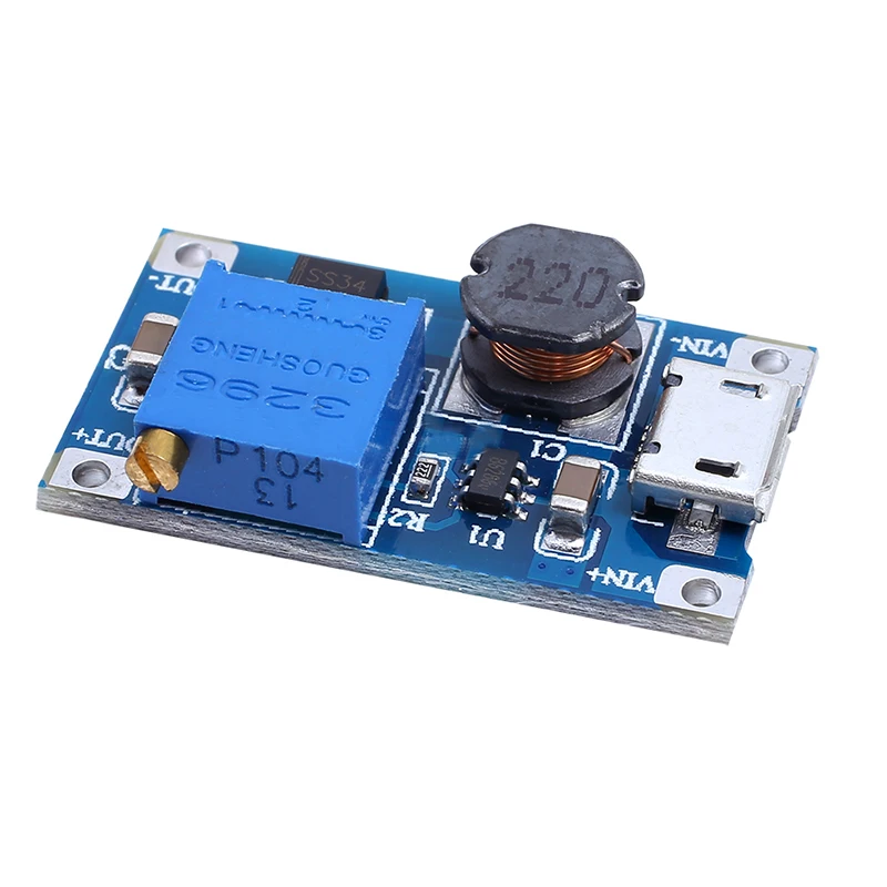 5 шт./лот MT3608 DC-DC регулируемый Повышающий Модуль 2A с MICRO USB 2V - 24V 5V 9V 12V 28V LM2577 купить