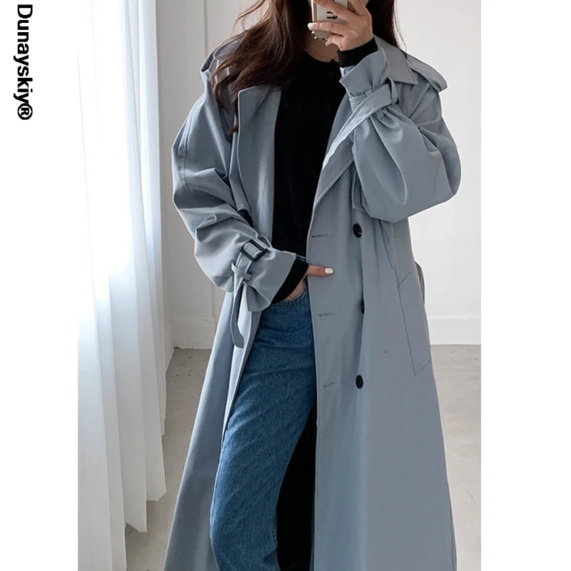 

Женский Длинный Тренч в русском стиле, свободная ветровка большого размера из 100% хлопка