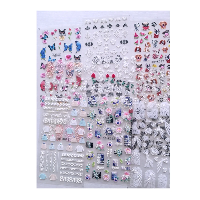 

10 шт. новые черно-белые наклейки для ногтей с рисунком бабочка цветок щенок аппликация для ногтей декоративные клейкие стикеры