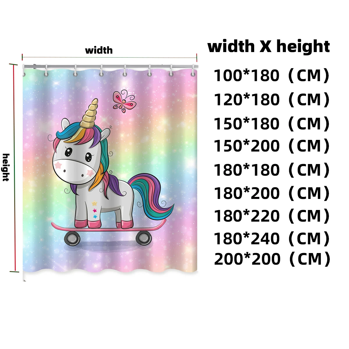 

Kawaii Unicorn Theme Cartoon Shower Curtains Bathroom 3D Waterproof Rainbow Horse Printed Home Art Decor Polyester Bathtub Cloth