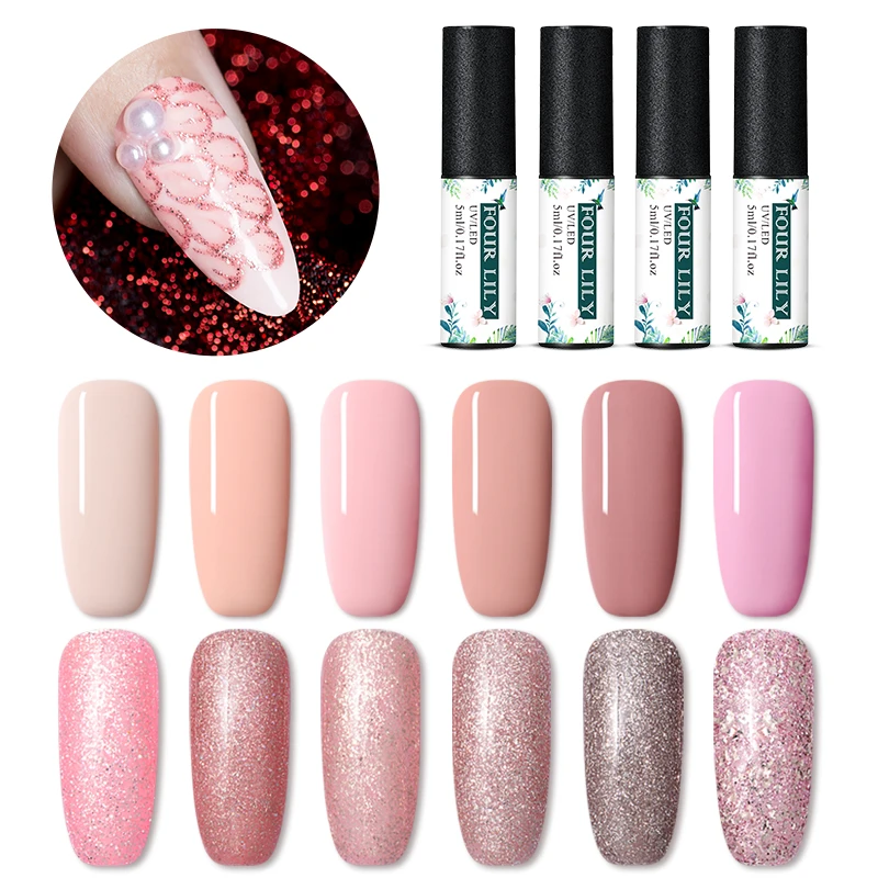 Четыре лилии Розы Золотой гель для ногтей с блёстками Лак 5 мл oak Off UV Гель лак