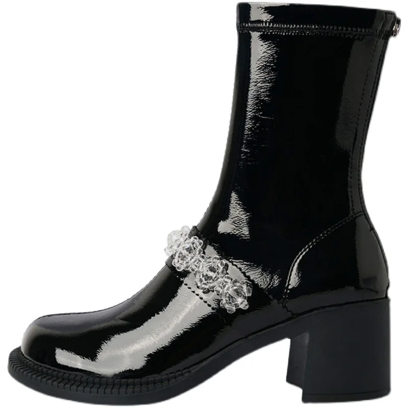 

White short boots women 2021 new thick-heeled high-heeled Martin boots women's spring and autumn British style