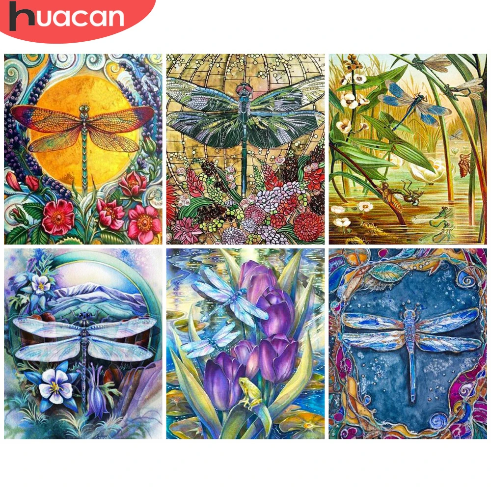 

HUACAN Oil Painting By Number Animal Hand Painted Paintings Drawing On Canvas DIY Coloring By Numbers Dragonfly Kits Home Decor