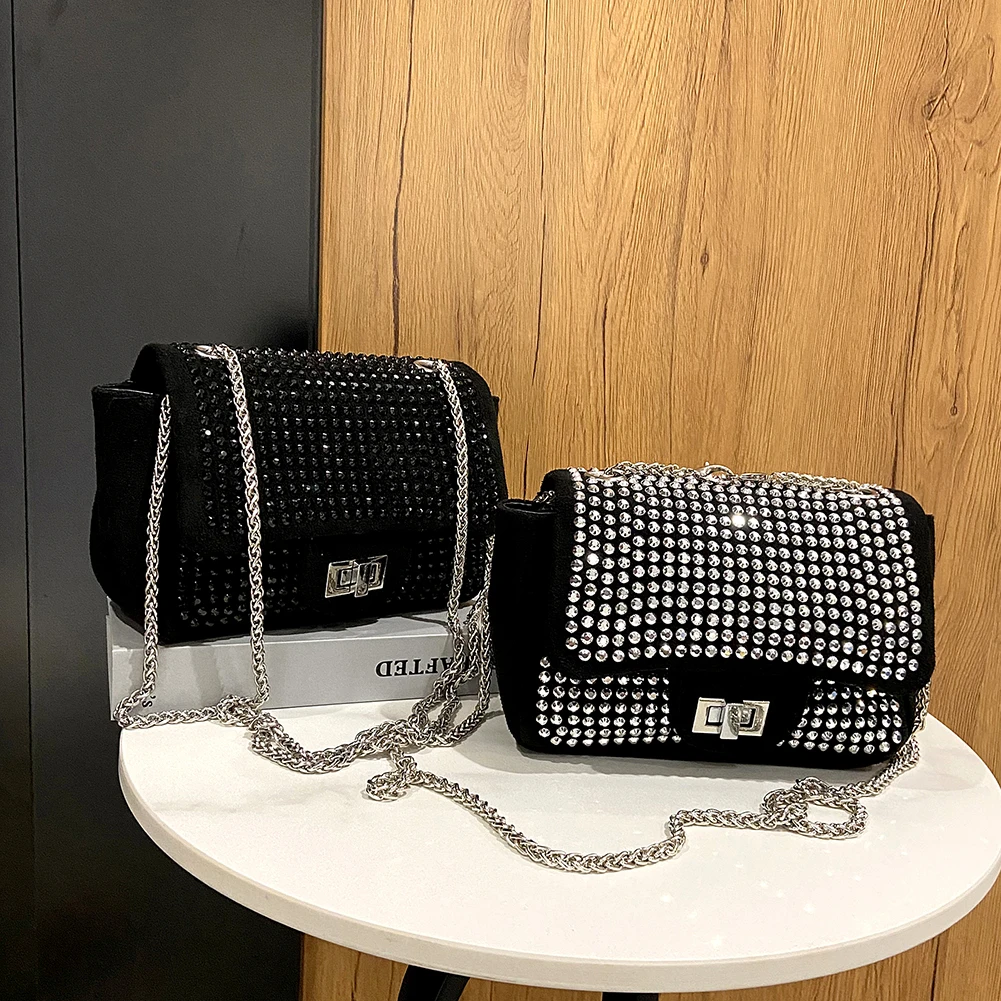 

2021 Rhinestone Bag Biling Flashing Diamond Full Mini Flap Bags New Luxury Brand Designer Women Bags Female Crossbody Bag