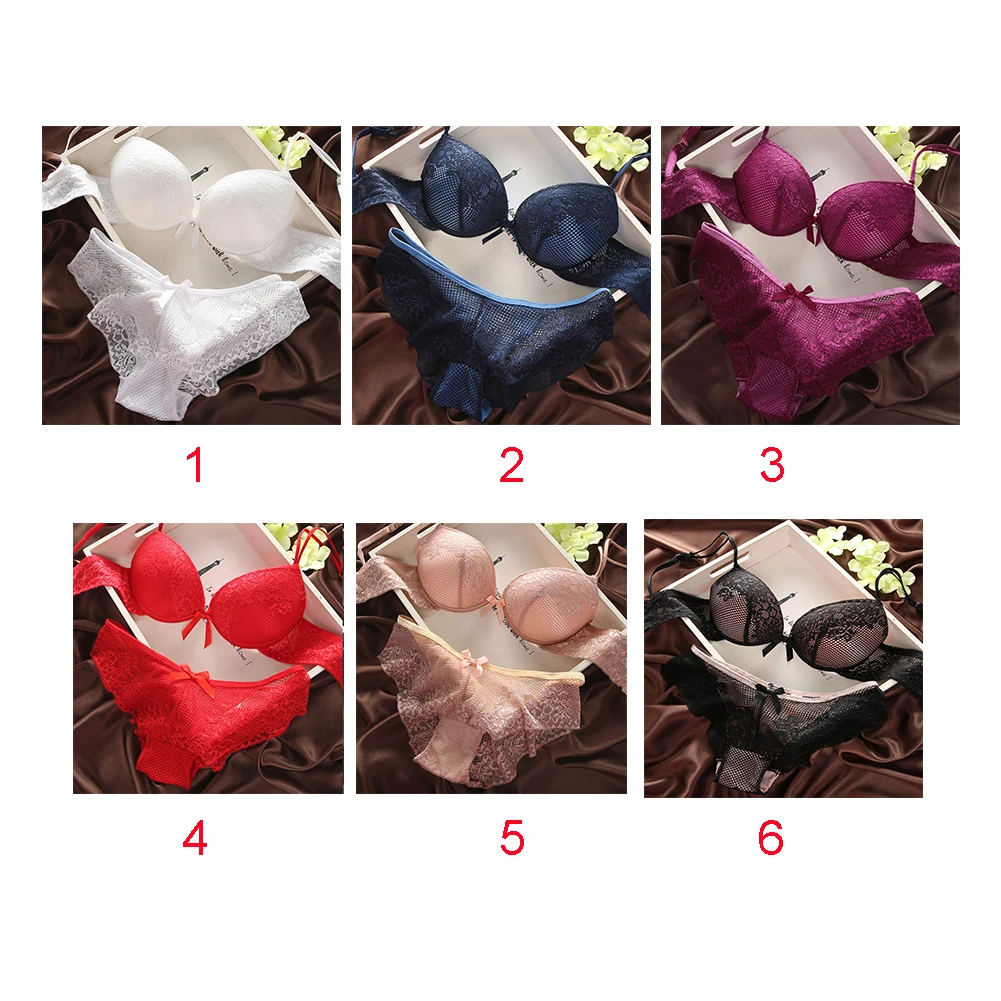 

Sexy Women Lace Bra Set Cotton Embroidery Underwear Push Up Bra and Briefs