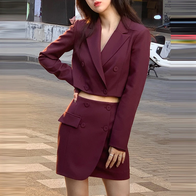 

2021 winter new retro suit fashion Joker short coat jacket+temperament suit skirt short skirt two-piece set