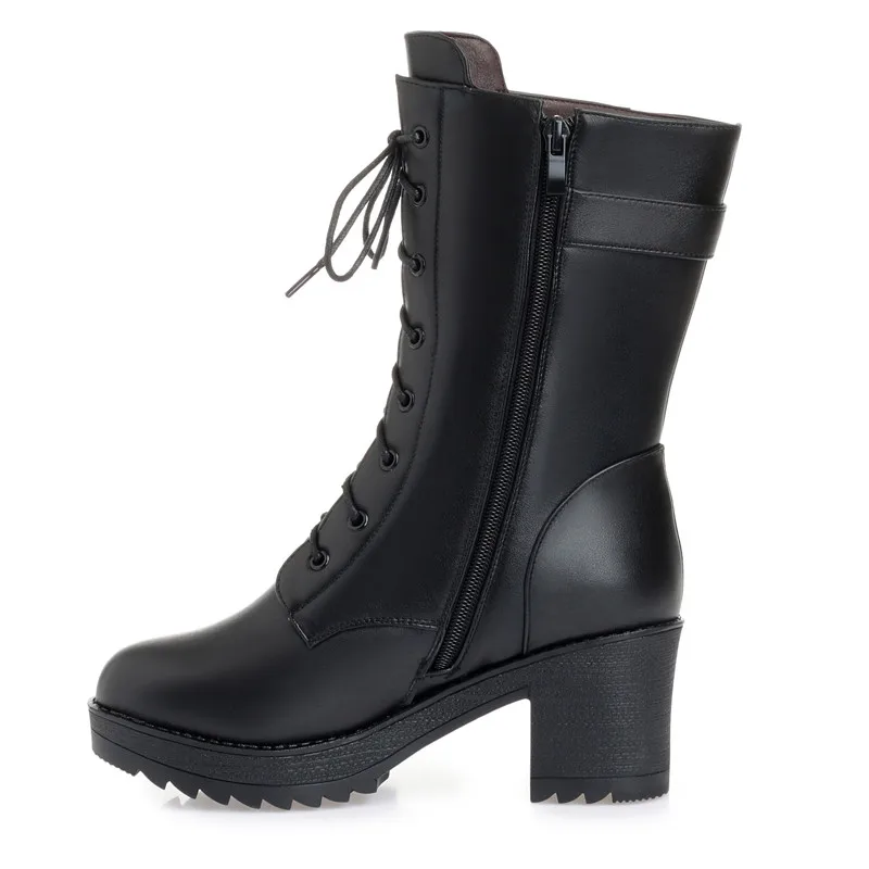 Женские сапоги на молнии MORAZORA черные из натуральной овечьей кожи платформе с