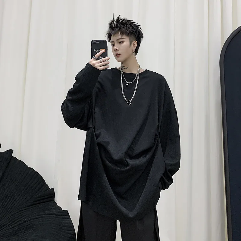 

Male Long Sleeve Folds Casual Loose T-shirt Male Women Streetstyle Hip Hop Pullovers Tees Shirts