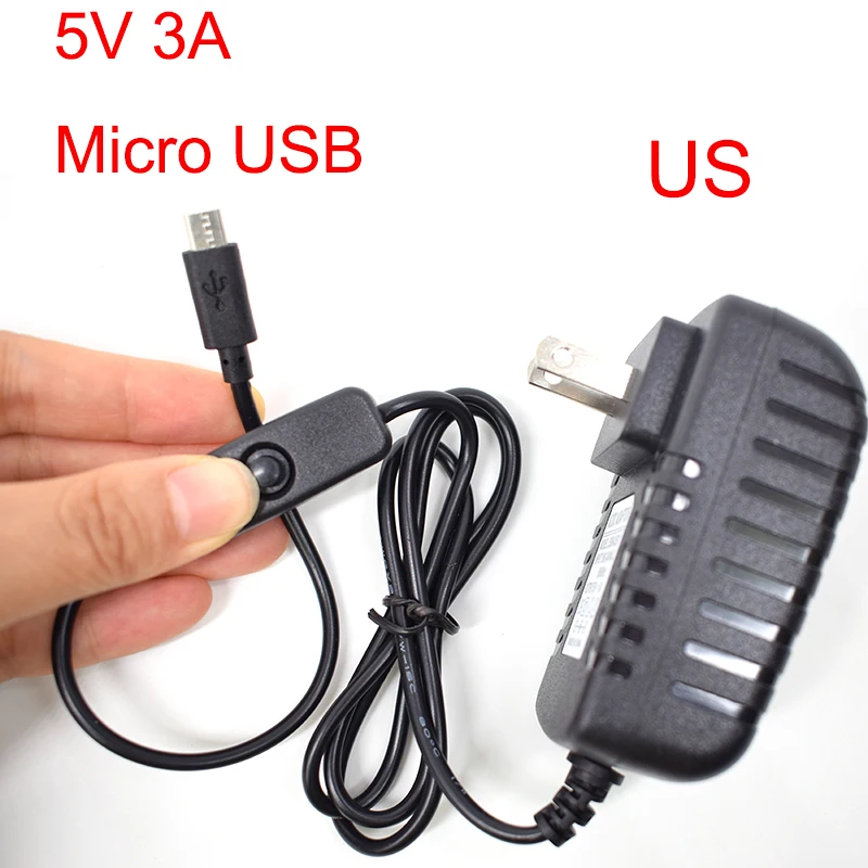 AC 100-240V DC 5 V 3A Питание кнопка включения питания адаптер Зарядное устройство Micro USB