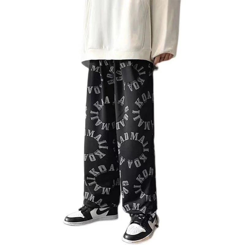 

2021 men's autumn and winter harem pants printed pattern college style black gray white loose all-match casual pants men