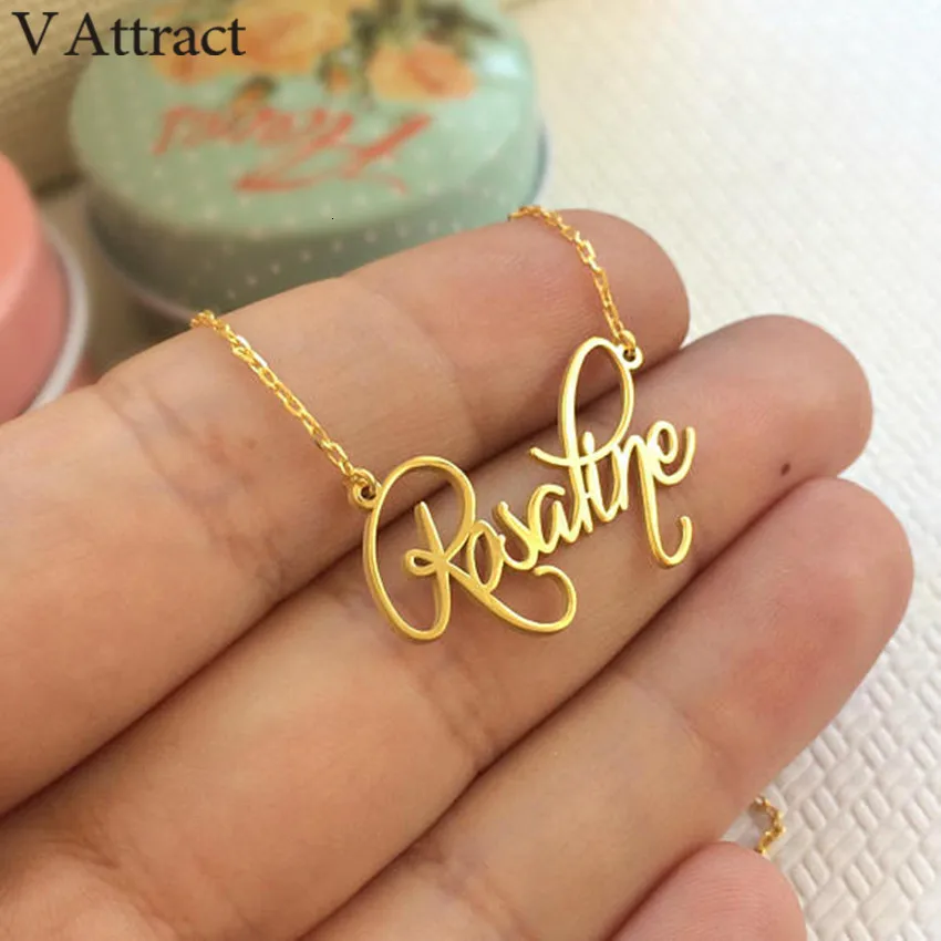 V Attract Keepsake ювелирные изделия курсивный Стиль имя ожерелье персонализированные таблички чокер BFF Bijoux пользовательские рукописные подписи