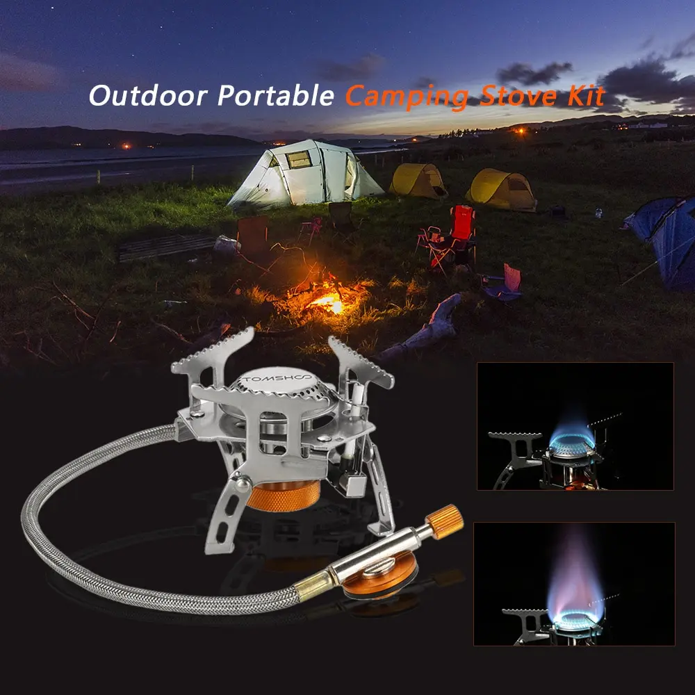 

TOMSHOO Outdoor Camping Stove Kit Ultralight Compact Foldable Backpacking Gas Stove with 9-Plate Camp Stove Windscreen