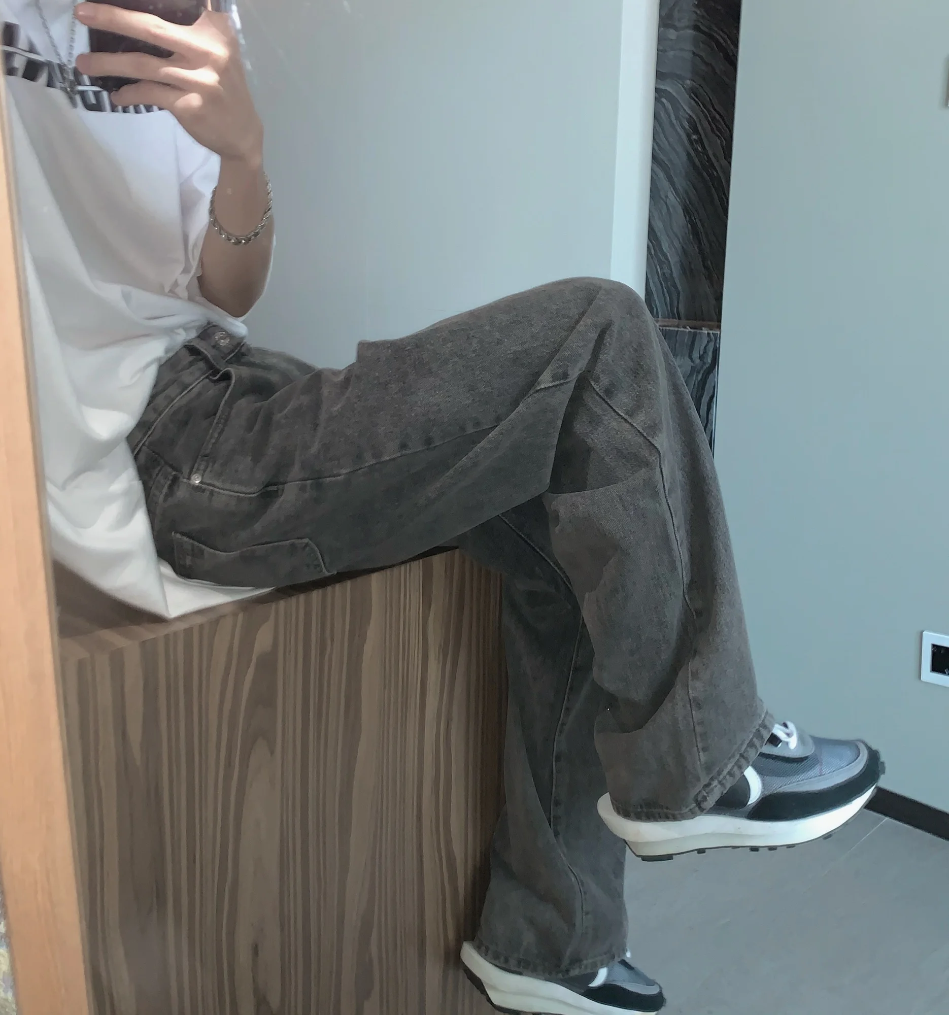 

Мужские серые джинсы, новинка 2021, прямые свободные универсальные Широкие штаны, повседневные брюки полной длины, модные брюки