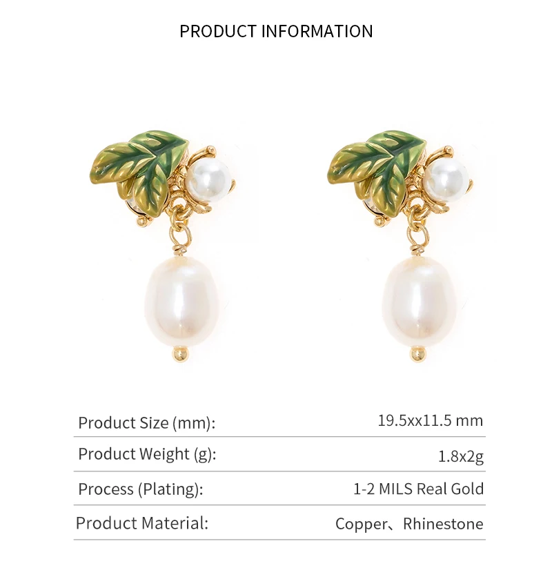 

Jaeeyin 2021 New Arrivals Green Epoxy White Freshwater Pearl Brass MetaStud Earrings Ear Rings Mini Jewelry Gift For Girls Teen