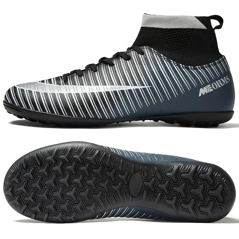 black turf spikes Уличные мужские футбольные бутсы для мальчиков, футбольные бутсы, детские бутсы для тренировок, спортивные кроссовки унисекс, длинные шипы, Футзальная Обувь - Цвет: black turf spikes