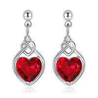 1 pairs copper material pomegranate red heart shape drop earrings setting cubic zirconia dangle earrings for women