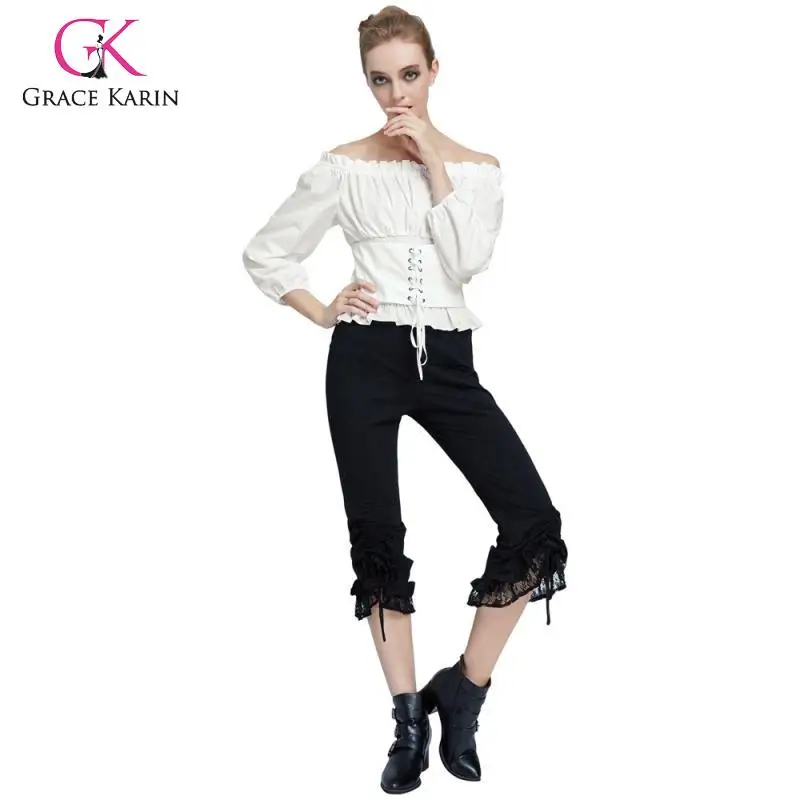 Grace Karin Женская Ретро винтажная рубашка Ренессанс Готический Slash шеи с открытыми