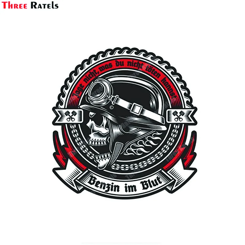 

Three Ratels B108 Weatherproof Sticker Petrol in the Blood Biker Steel Helmet Skull Car Decal