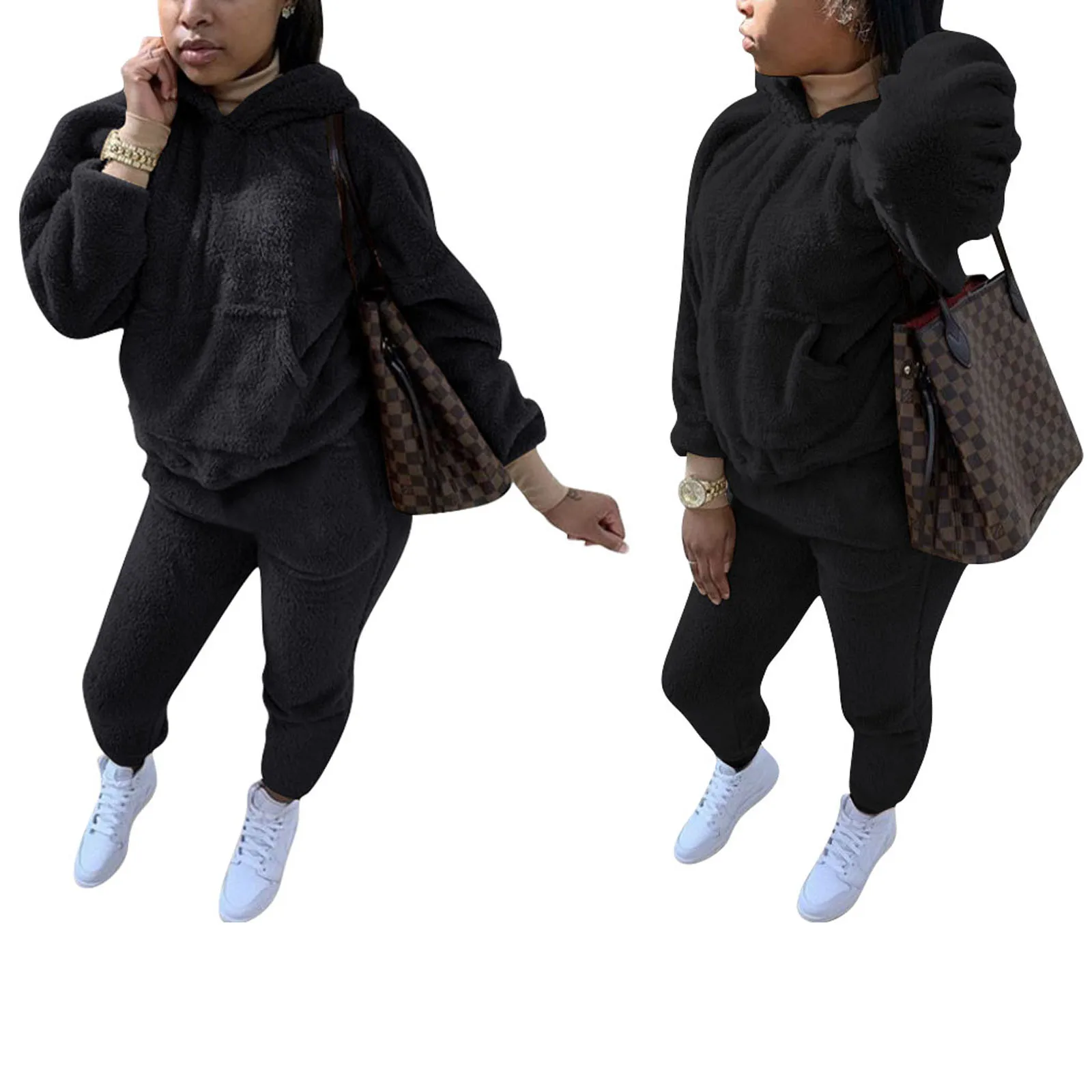 

VS&LLWQ Fall Winter Clothes Women Soild Sweatsuit Fashion Long Sleeve Casual Pocket Sweatpants Tracksuit Female Two Piece Sets