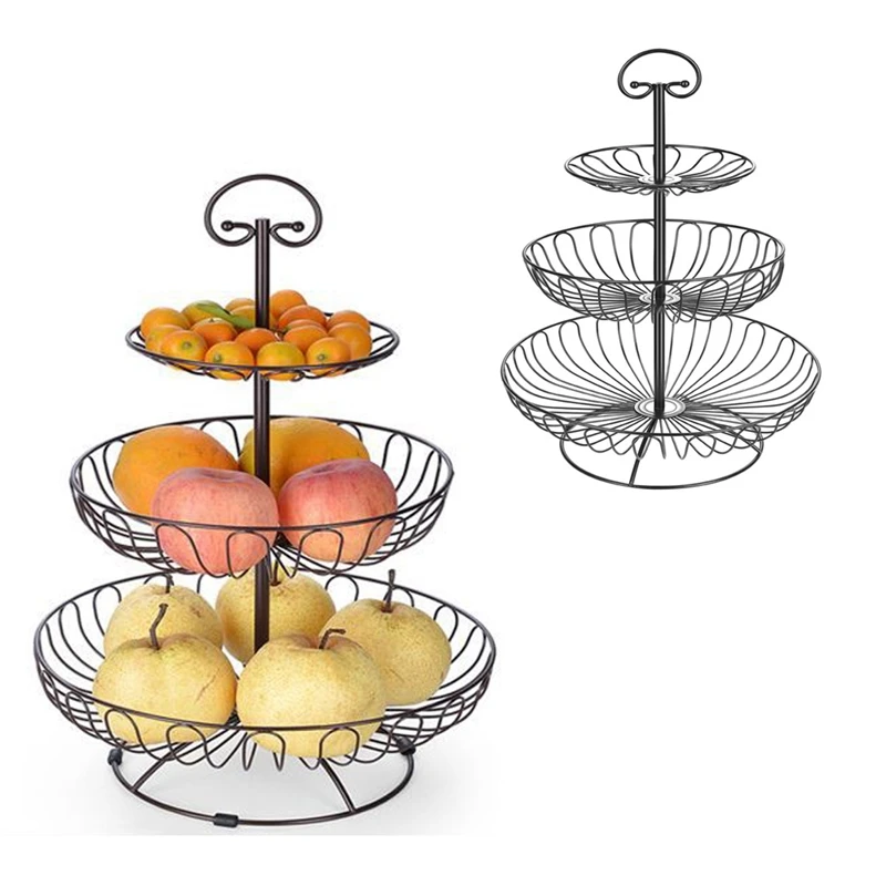 3 Layer Fruit Plate Countertop Metal Basket Retro Style Tray Rack Storage Household Detachable Cake Stand | Дом и сад
