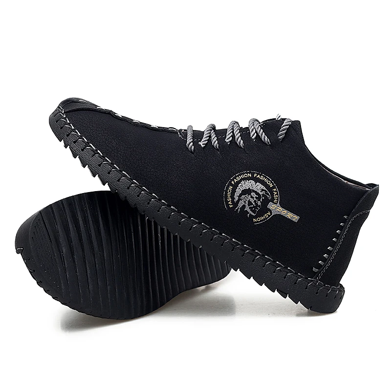 Winter Soft Leather Male Loafers Fashion Warm Casual Men Shoes Waterproof Lace-Up Snow Boots Moccasins Ankle HC-409 | Обувь