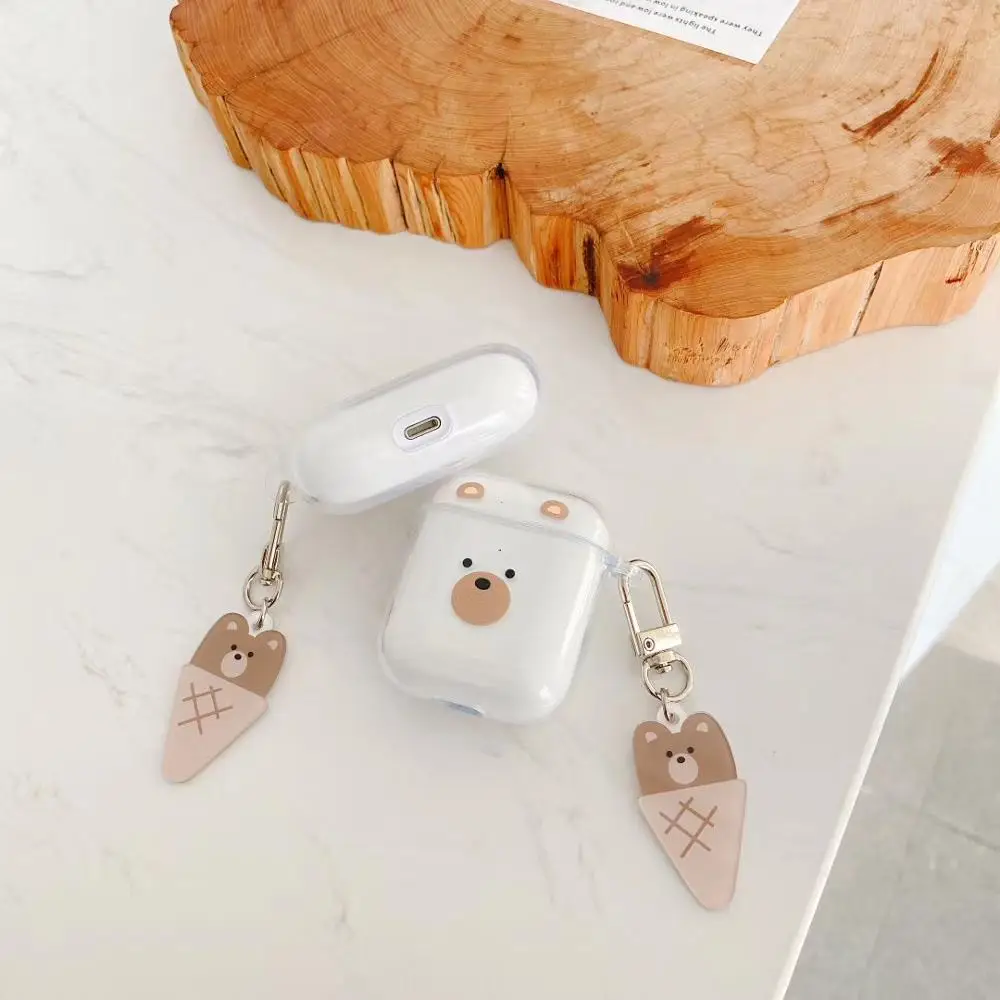 

Cute ice cream Bear Pendant Transparent Wireless Bluetooth Headset soft cover For Airpods 2 Airpod Pro 3 Earphone Protective