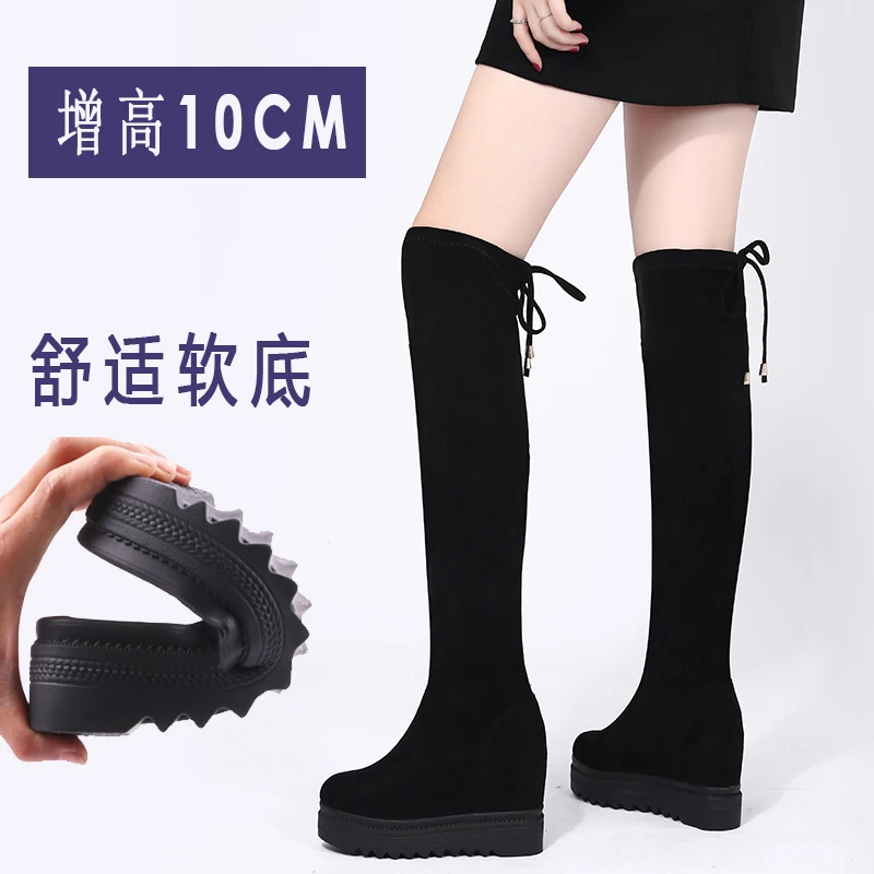 2018 г. Новые осенне-зимние сапоги выше колена женские высокие на плоской подошве