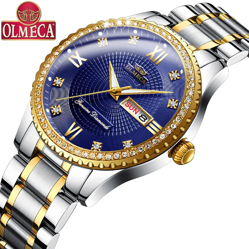 OLMECA Мужские кварцевые наручные часы роскошные золотые Для мужчин Классика