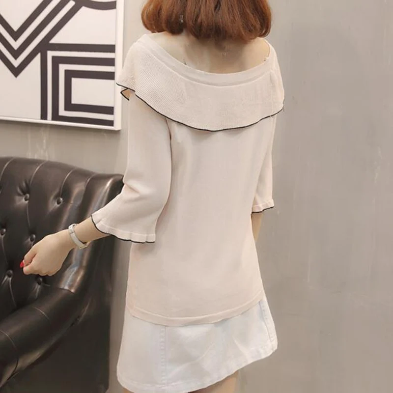 Женский модный свитер пуловер женский тонкий свободный с вырезом лодочкой