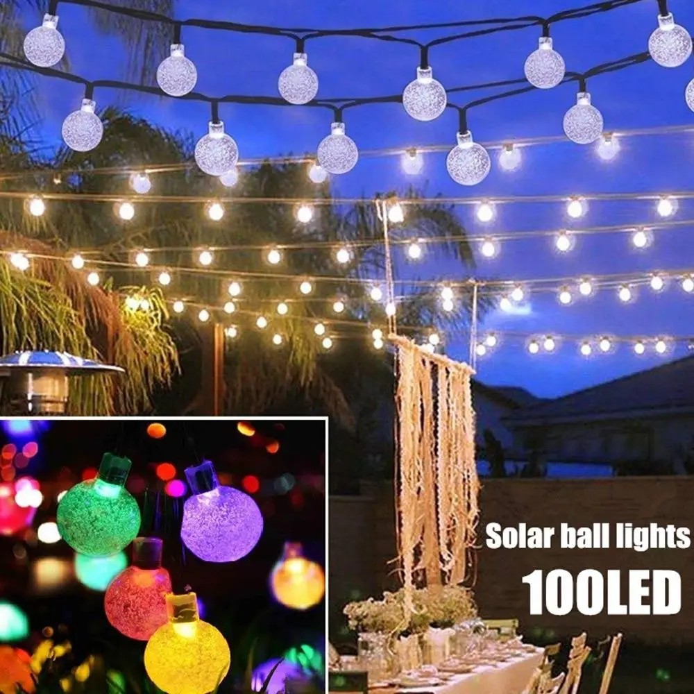 

100LED 12 м солнечные сказочные огни хрустальный шар Наружное освещение водонепроницаемый патио струнные огни гирлянда сад Рождественская веч...